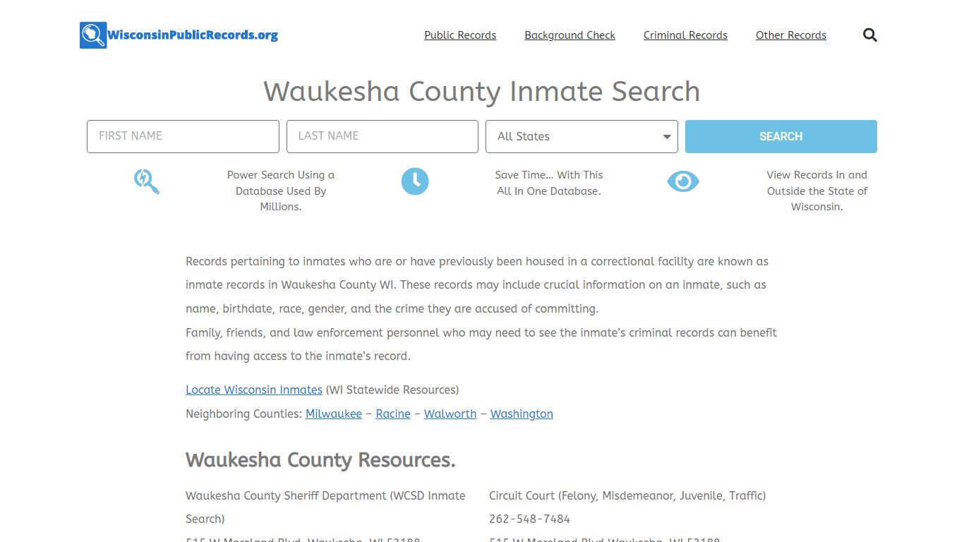 Waukesha County Inmate Search - WCSD Current & Past Jail Records
